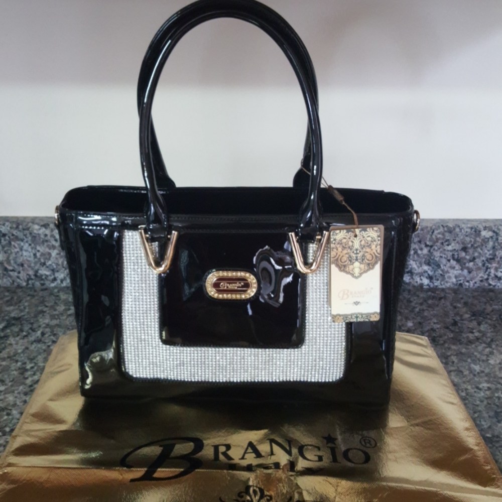 New with tags Brangio Bling black patent leather purse with matching wallet new